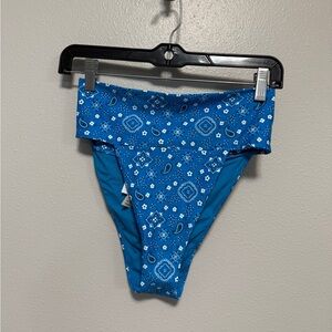 NEW Aerie High Cut Cheek Bikini Bottom Blue Paisley NWT Size Medium